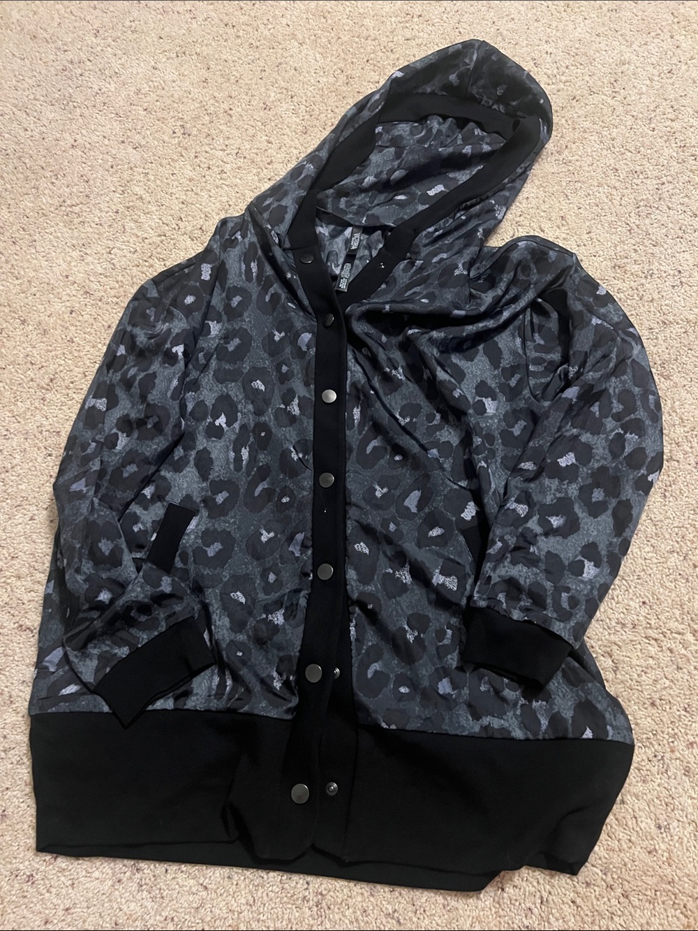 Victoria's Secret Black and Gray Leopard Hooded Jacket
